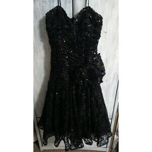 Harry Acton Sequin Vneck Bow Dress Sm Blk Y2K Vintage Whimsygoth Fairy